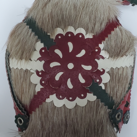 Vintage Folk Art Hungarian Shepherd's Canteen Kulacs Fur Leather Handmade - Picture 6 of 10